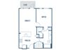 One bedroom one bathroom floorplan image at Jada Legacy Central Apartments in Plano, TX